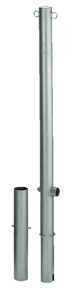 Bollard Passau, round, removable, Material: raw steel, Surface: hot-dip galvanised passivated, for setting in concrete, triangle lock without triangular key, Post dia.: 60 mm, Height above ground: 1000 mm, Total length of post: 1200 mm, Ground sleeve dia.: 65 mm, Length of ground sleeve: 400 mm