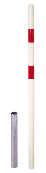 Bollard Stabo, removable, Material: raw steel, Surface: hot-dip galvanised, white powder-coated with two red, reflecting rings, for setting in concrete, Post dia.: 76 mm, Height above ground: 1000 mm, Ground sleeve dia.: 65 mm, Length of ground sleeve: 400 mm