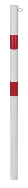 Bollard standard SK, round, Material: raw steel, Surface: hot-dip galvanised, white powder-coated with two red, reflecting rings, for setting in concrete, Post dia.: 60 mm, Height above ground: 1000 mm, Total length of post: 1500 mm