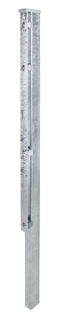 Fence post incl. flat iron, drilling distance 400 mm, Material: raw steel, Surface: hot-dip galvanised, for setting in concrete, Length: 2250 mm, For mat height: 1600 mm, Post thickness: 60 x 40 mm, Flat iron: 40 x 4 mm, No. of holes: 5, 15-year warranty against rusting through