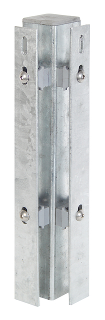 Eckpfosten inkl. Flacheisen, Bohrabstand 400 mm, zur Befestigung von Doppelstab-Gittermatten, Flacheisen als separates Packstück pro Bestellung, Material: Stahl roh, Oberfläche: feuerverzinkt, zum Einbetonieren, Länge: 1750 mm, für Mattenhöhe: 1200 mm, Pfostenstärke: 60 x 60 mm, Flacheisen: 40 x 4 mm, Anzahl Löcher: 8, 15 Jahre Garantie gegen Durchrosten