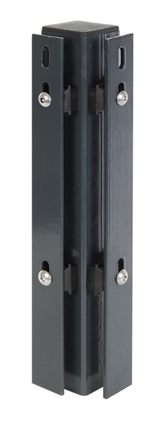 Eckpfosten inkl. Flacheisen, Bohrabstand 400 mm, zur Befestigung von Doppelstab-Gittermatten, Flacheisen als separates Packstück pro Bestellung, Material: Stahl roh, Oberfläche: sendzimirverzinkt, anthrazit kunststoffbeschichtet RAL 7016, zum Einbetonieren, Länge: 1200 mm, für Mattenhöhe: 800 mm, Pfostenstärke: 60 x 60 mm, Flacheisen: 40 x 4 mm, Anzahl Löcher: 6, 15 Jahre Garantie gegen Durchrosten