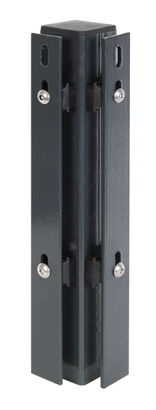 Eckpfosten inkl. Flacheisen, Bohrabstand 400 mm, zur Befestigung von Doppelstab-Gittermatten, Flacheisen als separates Packstück pro Bestellung, Material: Stahl roh, Oberfläche: sendzimirverzinkt, anthrazit kunststoffbeschichtet RAL 7016, zum Einbetonieren, Länge: 3000 mm, für Mattenhöhe: 2400 mm, Pfostenstärke: 60 x 60 mm, Flacheisen: 40 x 4 mm, Anzahl Löcher: 14, 15 Jahre Garantie gegen Durchrosten