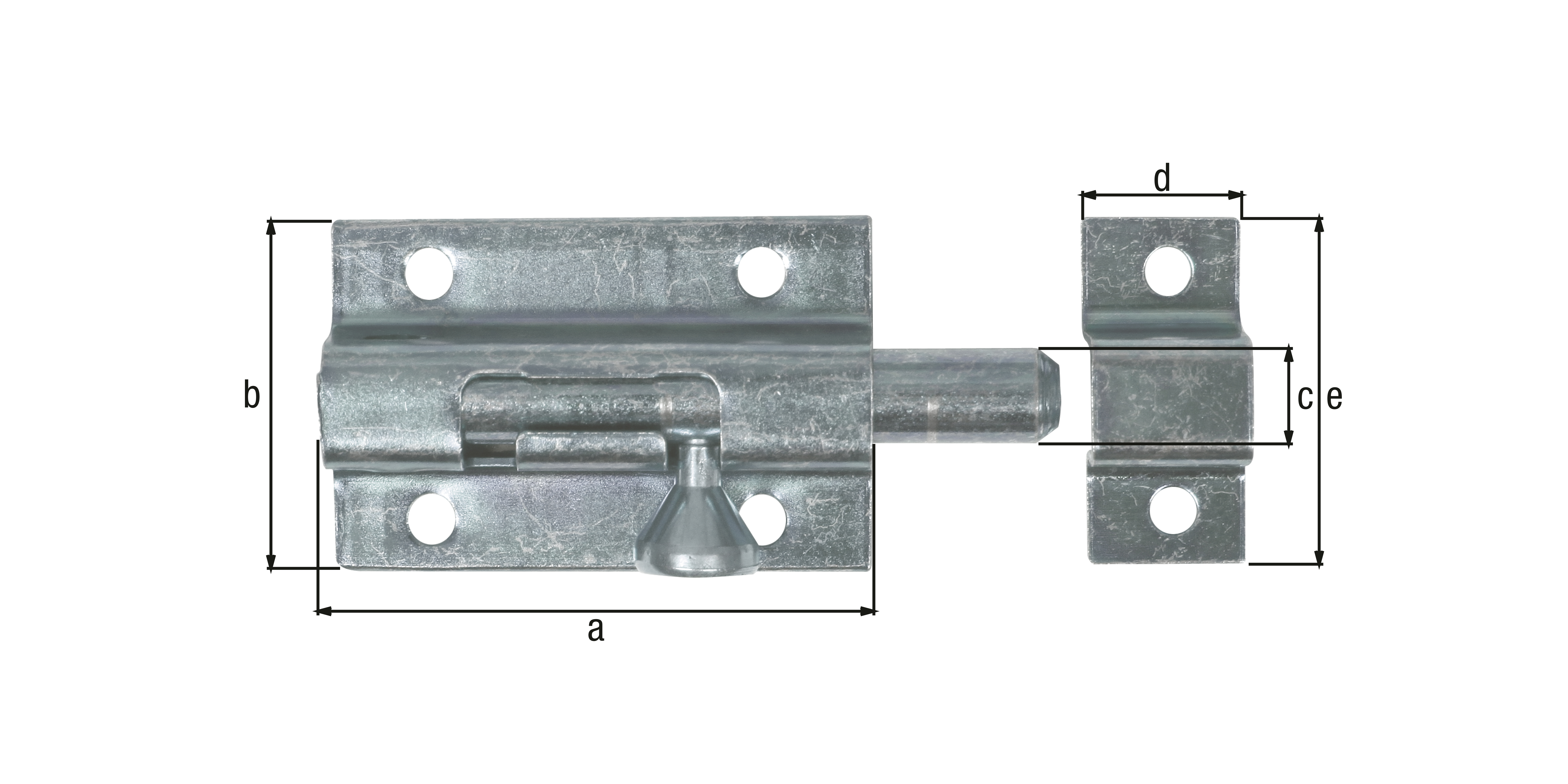 Bolzenriegel mit Knopfgriff, Material: Stahl roh, Oberfläche: galvanisch gelb verzinkt, mit befestigter Schlaufe, Plattenlänge: 50 mm, Plattenbreite: 33 mm, Bolzen-Ø: 9 mm, Schlaufenbreite: 15 mm, Schlaufenlänge: 33 mm, Gesamtlänge: 70 mm, Ausschub: 17 mm, Anzahl Löcher: 6, Loch: Ø4,5 mm Bolzenriegel mit Knopfgriff, Material: Stahl roh, Oberfläche: galvanisch gelb verzinkt, mit befestigter Schlaufe, Plattenlänge: 50 mm, Plattenbreite: 33 mm, Bolzen-Ø: 9 mm, Schlaufenbreite: 15 mm, Schlaufenlänge: 33 mm, Gesamtlänge: 70 mm, Ausschub: 17 mm, Anzahl Löcher: 6, Loch: Ø4,5 mm