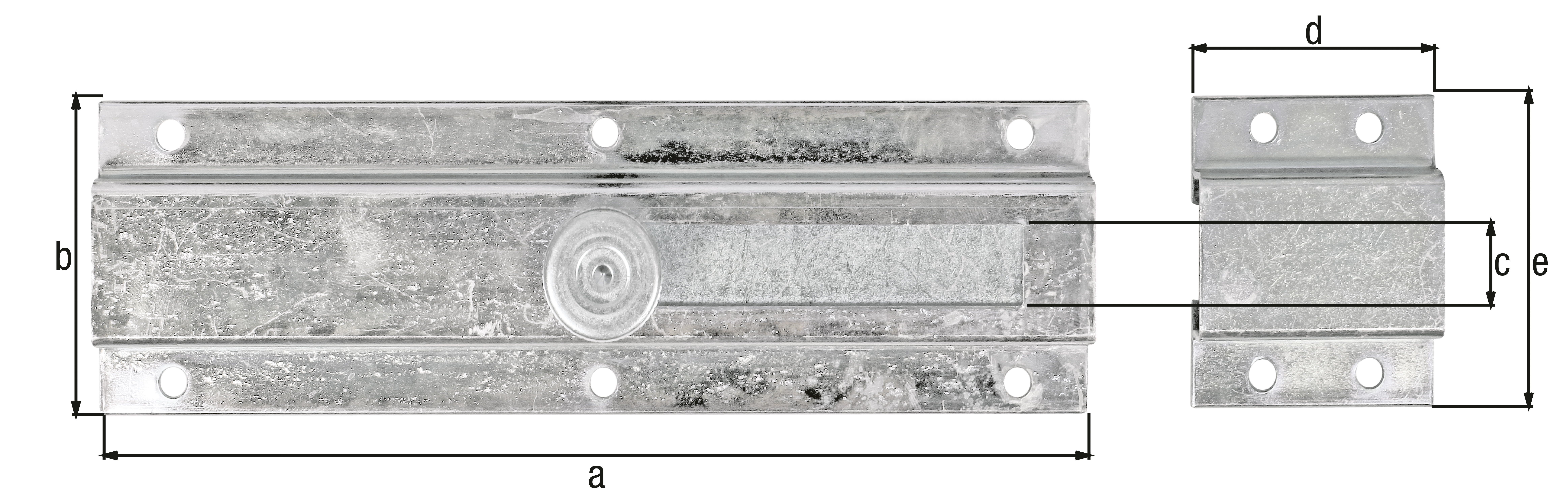 Verrou de porte avec poignée bouton, Matériau: Acier brut, Finition: galvanisée passivée, avec gâche, Longueur: 200 mm, Largeur: 57 mm, Largeur de pêne: 25 mm, Largeur de gâche: 50 mm, Longueur de gâche: 58 mm, Nombre de trous: 10, Trou: Ø5,5 mm Verrou de porte avec poignée bouton, Matériau: Acier brut, Finition: galvanisée passivée, avec gâche, Longueur: 200 mm, Largeur: 57 mm, Largeur de pêne: 25 mm, Largeur de gâche: 50 mm, Longueur de gâche: 58 mm, Nombre de trous: 10, Trou: Ø5,5 mm