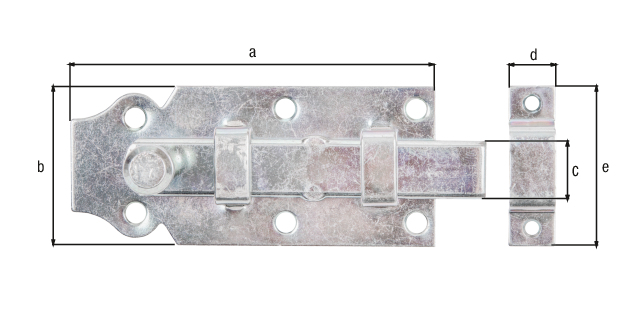 Cerrojo de puerta con manilla botón, con agujeros para atornillar avellanados, Material: Acero crudo, Superficie: galvanizado, pasivado con capa gruesa, modelo: recto, con cerradero fijado, Longitud de la pletina: 100 mm, Anchura de la pletina: 44 mm, Anchura del pasador: 16 mm, Anchura del cerradero plano: 13 mm, Longitud de la placa de cierre: 45 mm, Número de agujeros: 6 / 2, Perforación: Ø5 / Ø4 mm Cerrojo de puerta con manilla botón, con agujeros para atornillar avellanados, Material: Acero crudo, Superficie: galvanizado, pasivado con capa gruesa, modelo: recto, con cerradero fijado, Longitud de la pletina: 100 mm, Anchura de la pletina: 44 mm, Anchura del pasador: 16 mm, Anchura del cerradero plano: 13 mm, Longitud de la placa de cierre: 45 mm, Número de agujeros: 6 / 2, Perforación: Ø5 / Ø4 mm