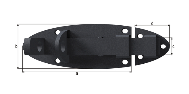 Schlossriegel Ovado mit flachem Griff, mit versenkten Schraublöchern, Material: Stahl, Oberfläche: verzinkt, graphitgrau kunststoffbeschichtet, Plattenlänge: 90 mm, Plattenbreite: 44 mm, Schieberbreite: 16 mm, Schlaufenlänge: 27 mm, Anzahl Löcher: 4 / 3, Loch: Ø5,5 / Ø4 mm Schlossriegel Ovado mit flachem Griff, mit versenkten Schraublöchern, Material: Stahl, Oberfläche: verzinkt, graphitgrau kunststoffbeschichtet, Plattenlänge: 90 mm, Plattenbreite: 44 mm, Schieberbreite: 16 mm, Schlaufenlänge: 27 mm, Anzahl Löcher: 4 / 3, Loch: Ø5,5 / Ø4 mm
