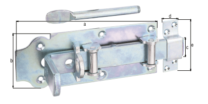 Stalltür-Rollen-Schlossriegel mit flachem Griff, mit versenkten Schraublöchern, Material: Stahl roh, Oberfläche: galvanisch verzinkt, Dickschichtschutz, Ausführung: gerade, mit befestigter Schlaufe, Plattenlänge: 200 mm, Plattenbreite: 80 mm, Schieberbreite: 30 mm, Schlaufenbreite: 26 mm, Schlaufenlänge: 86 mm, Stiftlänge: 123 mm, Anzahl Löcher: 10, Loch: Ø5 mm Stalltür-Rollen-Schlossriegel mit flachem Griff, mit versenkten Schraublöchern, Material: Stahl roh, Oberfläche: galvanisch verzinkt, Dickschichtschutz, Ausführung: gerade, mit befestigter Schlaufe, Plattenlänge: 200 mm, Plattenbreite: 80 mm, Schieberbreite: 30 mm, Schlaufenbreite: 26 mm, Schlaufenlänge: 86 mm, Stiftlänge: 123 mm, Anzahl Löcher: 10, Loch: Ø5 mm