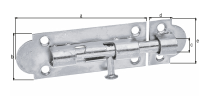 Targette avec poignée bouton, avec trous de vis fraisés, sans ressort, Matériau: Acier brut, Finition: galvanisée passivée, avec gâche attachée, Longueur de platine: 75 mm, Largeur de platine: 28 mm, Boulon-Ø: 7 mm, Largeur de gâche: 22 mm, Longueur de gâche: 28 mm, Nombre de trous: 6, Trou: Ø4,3 mm