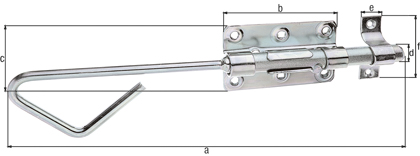 Cerrojo bayoneta, con agujeros para atornillar avellanados, Material: Acero crudo, Superficie: galvanizado, pasivado con capa gruesa, modelo: recto, con cerradero fijado, Longitud: 320 mm, Longitud de la pletina: 100 mm, Anchura de la pletina: 60 mm, Pernos-Ø: 16 mm, Anchura del bucle: 20 mm, Longitud del bucle: 58 mm, Número de agujeros: 4 / 2 / 2, Perforación: Ø4 / Ø5 / 5 x 5 mm Cerrojo bayoneta, con agujeros para atornillar avellanados, Material: Acero crudo, Superficie: galvanizado, pasivado con capa gruesa, modelo: recto, con cerradero fijado, Longitud: 320 mm, Longitud de la pletina: 100 mm, Anchura de la pletina: 60 mm, Pernos-Ø: 16 mm, Anchura del bucle: 20 mm, Longitud del bucle: 58 mm, Número de agujeros: 4 / 2 / 2, Perforación: Ø4 / Ø5 / 5 x 5 mm