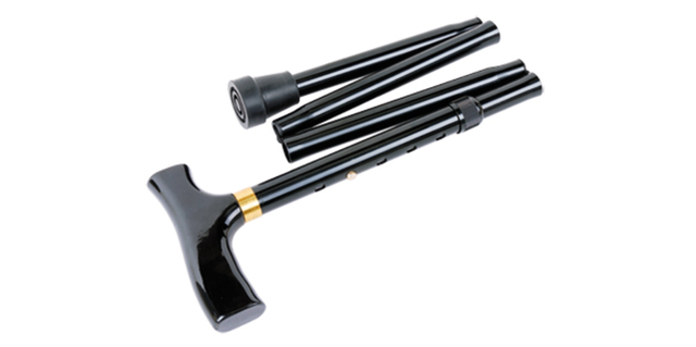 Faltbarer Spazierstock, verstellbar, Material: Stock: Aluminium, Griff: Holz, Farbe: schwarz, Rohr-Ø: 19 mm Faltbarer Spazierstock, verstellbar, Material: Stock: Aluminium, Griff: Holz, Farbe: schwarz, Rohr-Ø: 19 mm