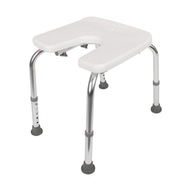 Shower stool, U-shape, height-adjustable, Material: plastic, colour: white, Width of seat: 400 mm, Depth of seat: 380 mm, Min. seat height: 420 mm, Max. seat height: 520 mm, Max. load capacity: 110 kg Shower stool, U-shape, height-adjustable, Material: plastic, colour: white, Width of seat: 400 mm, Depth of seat: 380 mm, Min. seat height: 420 mm, Max. seat height: 520 mm, Max. load capacity: 110 kg