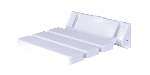 Folding shower seat for wall mounting, Material: plastic, colour: white, Width of seat: 315 mm, Depth of seat: 225 mm, Swung-up depth: 50 mm, Total depth: 330 mm, Max. load capacity: 130 kg Folding shower seat for wall mounting, Material: plastic, colour: white, Width of seat: 315 mm, Depth of seat: 225 mm, Swung-up depth: 50 mm, Total depth: 330 mm, Max. load capacity: 130 kg