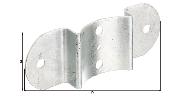Palisade fencing bracket, for posts and half-round fence rails, Ø 100 mm, Material: raw steel, Surface: hot-dip galvanised, Total length: 70 mm, Total width: 180 mm, Material thickness: 2.50 mm, No. of holes: 4 / 1, Hole: Ø11 / Ø5 mm, CutCase Palisade fencing bracket, for posts and half-round fence rails, Ø 100 mm, Material: raw steel, Surface: hot-dip galvanised, Total length: 70 mm, Total width: 180 mm, Material thickness: 2.50 mm, No. of holes: 4 / 1, Hole: Ø11 / Ø5 mm, CutCase