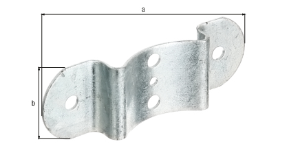 Palisade fencing bracket, for posts and half-round fence rails, Ø 80 mm, Material: raw steel, Surface: hot-dip galvanised, Total length: 121 mm, Total width: 40 mm, Material thickness: 2.00 mm, No. of holes: 4 / 1, Hole: Ø9 / Ø5 mm, CutCase Palisade fencing bracket, for posts and half-round fence rails, Ø 80 mm, Material: raw steel, Surface: hot-dip galvanised, Total length: 121 mm, Total width: 40 mm, Material thickness: 2.00 mm, No. of holes: 4 / 1, Hole: Ø9 / Ø5 mm, CutCase