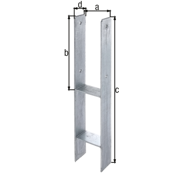 Ancre de poteau en H, Matériau: Acier brut, Finition: galvanisée, à sceller, avec marquage CE selon ETA-10/0210, Largeur d'ouverture: 101 mm, Hauteur: 300 mm, Hauteur totale: 600 mm, Profondeur: 60 mm, Épaisseur du matériau: 5,00 mm, Nombre de trous: 4, Trou: Ø11 mm