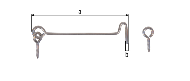 Sturmhaken, mit Ösen, Material: Edelstahl, zum Einschrauben, Länge: 100 mm, Haken-Ø: 3 mm Sturmhaken, mit Ösen, Material: Edelstahl, zum Einschrauben, Länge: 100 mm, Haken-Ø: 3 mm
