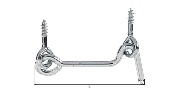 Gancho contraviento, Con ojales, Material: Acero crudo, Superficie: galvanizado, para atornillar, Longitud: 50 mm, Ø del gancho: 3 mm Gancho contraviento, Con ojales, Material: Acero crudo, Superficie: galvanizado, para atornillar, Longitud: 50 mm, Ø del gancho: 3 mm
