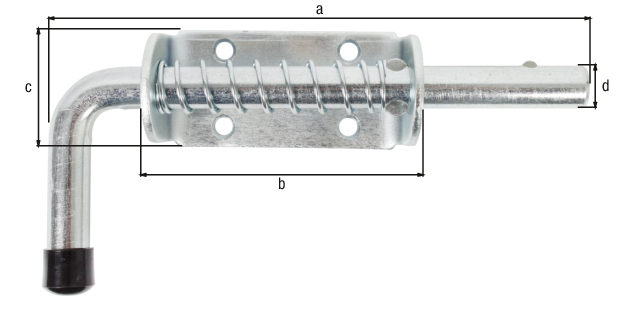 Verrou pistolet à ressort, avec trous de vis fraisés, Matériau: Acier brut, Finition: galvanisées, passivée, sans gâche, Longueur: 176 mm, Longueur de platine: 85 mm, Largeur de platine: 40 mm, Boulon-Ø: 14 mm, Nombre de trous: 4, Trou: Ø6 mm Verrou pistolet à ressort, avec trous de vis fraisés, Matériau: Acier brut, Finition: galvanisées, passivée, sans gâche, Longueur: 176 mm, Longueur de platine: 85 mm, Largeur de platine: 40 mm, Boulon-Ø: 14 mm, Nombre de trous: 4, Trou: Ø6 mm