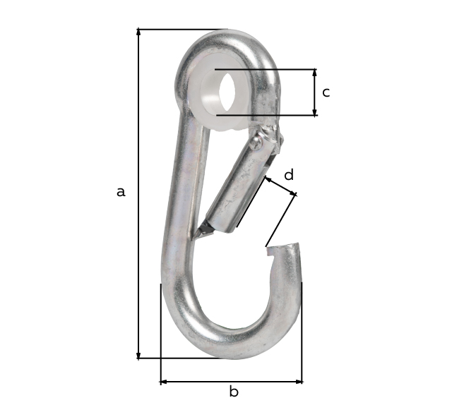 Carabiner, Material: raw steel, Surface: galvanised, thick-film passivated, for screwing through, Length: 100 mm, Width: 50 mm, Inner dia.: 11 mm, Opening: 13 mm Carabiner, Material: raw steel, Surface: galvanised, thick-film passivated, for screwing through, Length: 100 mm, Width: 50 mm, Inner dia.: 11 mm, Opening: 13 mm