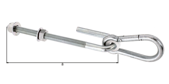 Swing hook, Material: raw steel, Surface: galvanised, thick-film passivated, for screwing through, Length: 200 mm, Thread: M12 Swing hook, Material: raw steel, Surface: galvanised, thick-film passivated, for screwing through, Length: 200 mm, Thread: M12