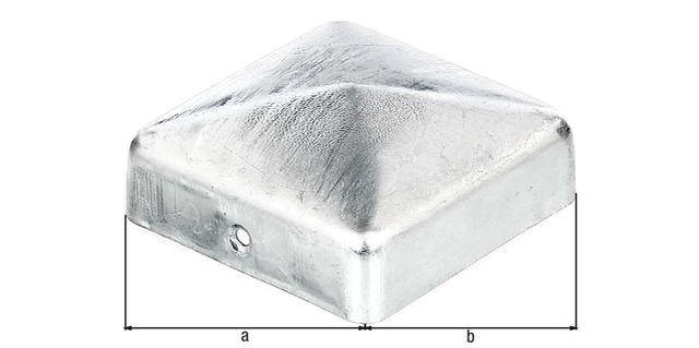 Post cap for wooden post, square, with countersunk screw holes, flat shaped, Material: raw steel, Surface: hot-dip galvanised, Length: 70 mm, Width: 70 mm Post cap for wooden post, square, with countersunk screw holes, flat shaped, Material: raw steel, Surface: hot-dip galvanised, Length: 70 mm, Width: 70 mm
