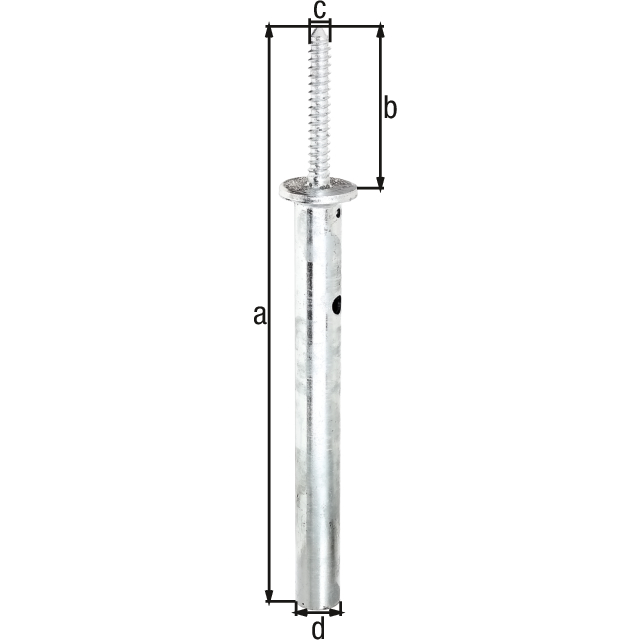 Ancre de poteau bois, fixation masquée, Matériau: Acier brut, Finition: galvanisée, à sceller, avec marquage CE selon ETA-10/0210, Hauteur totale: 400 mm, Longueur de la vis: 140 mm, Tube-Ø: 42 mm, Ø du panneau: 70 mm Ancre de poteau bois, fixation masquée, Matériau: Acier brut, Finition: galvanisée, à sceller, avec marquage CE selon ETA-10/0210, Hauteur totale: 400 mm, Longueur de la vis: 140 mm, Tube-Ø: 42 mm, Ø du panneau: 70 mm