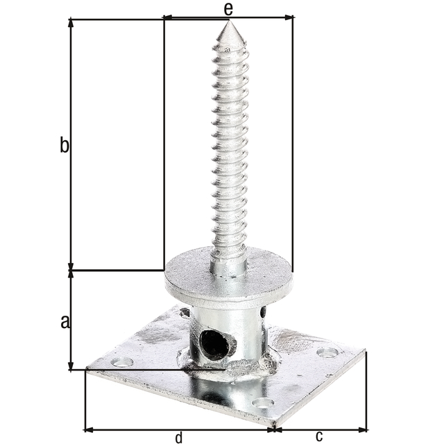 Ancre de poteau bois, fixation masquée, Matériau: Acier brut, Finition: galvanisée, à visser, avec marquage CE selon ETA-10/0210, Distance entre le bord inférieur de la plaque d'appui et le bord supérieur de la plaque à visser: 45 mm, Longueur de la vis: 140 mm, Longueur de platine: 100 mm, Largeur de platine: 120 mm, Ø du panneau: 70 mm Ancre de poteau bois, fixation masquée, Matériau: Acier brut, Finition: galvanisée, à visser, avec marquage CE selon ETA-10/0210, Distance entre le bord inférieur de la plaque d'appui et le bord supérieur de la plaque à visser: 45 mm, Longueur de la vis: 140 mm, Longueur de platine: 100 mm, Largeur de platine: 120 mm, Ø du panneau: 70 mm