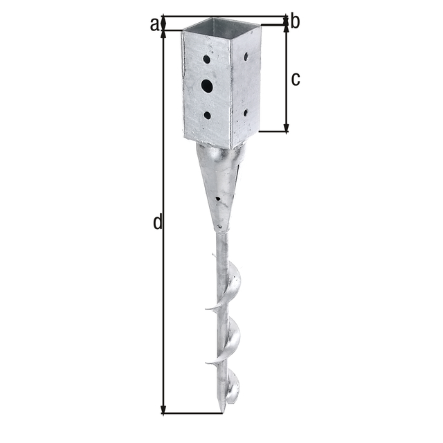 Ancre à enfoncer pour poteaux en bois carré, Matériau: Acier brut, Finition: galvanisée à chaud, à visser , Longueur de pot: 71 mm, Largeur de pot: 71 mm, Hauteur de pot: 150 mm, Longueur totale: 595 mm, Nombre de trous: 1 / 8, Trou: Ø18 / Ø11 mm Ancre à enfoncer pour poteaux en bois carré, Matériau: Acier brut, Finition: galvanisée à chaud, à visser , Longueur de pot: 71 mm, Largeur de pot: 71 mm, Hauteur de pot: 150 mm, Longueur totale: 595 mm, Nombre de trous: 1 / 8, Trou: Ø18 / Ø11 mm