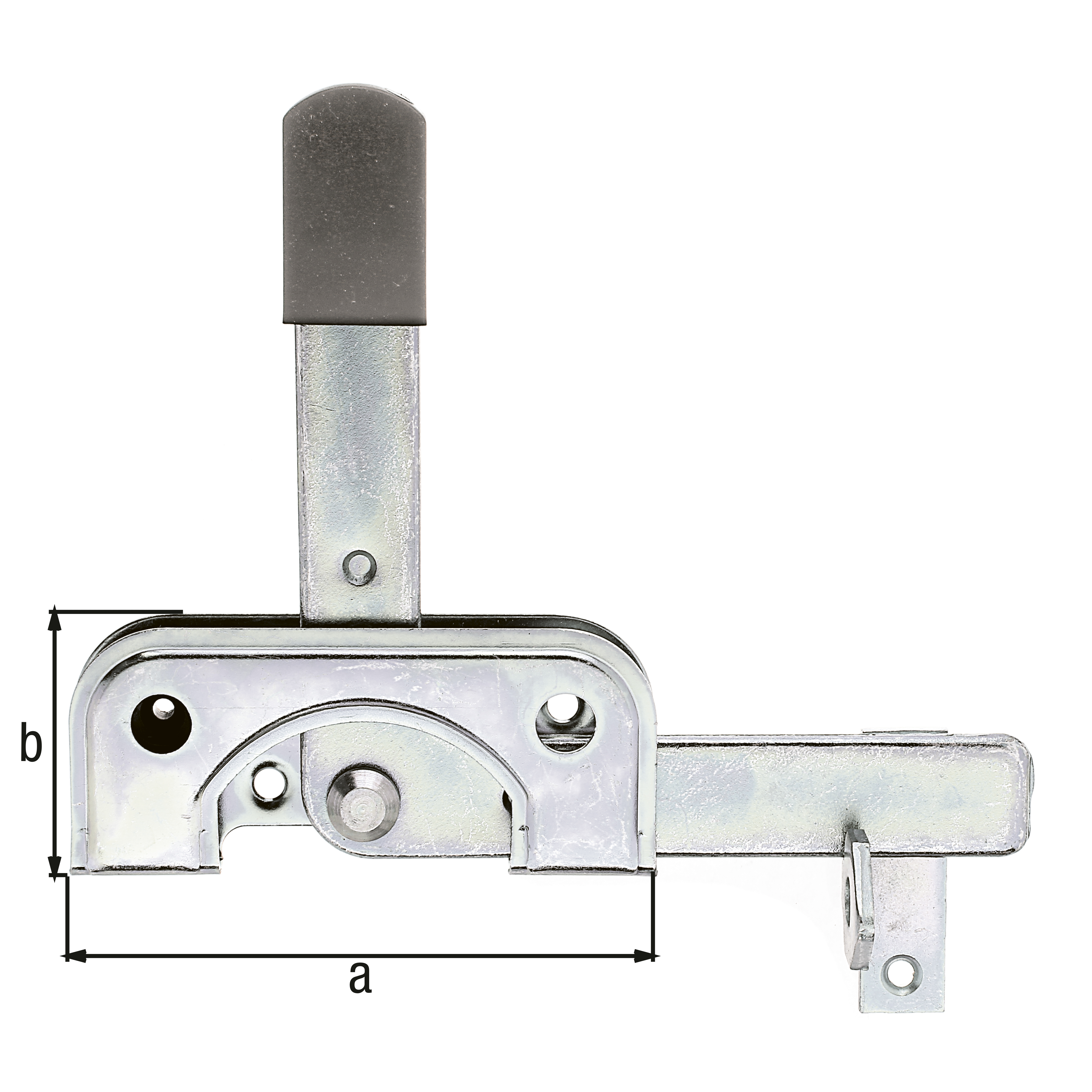 Verrou de portillon spécial pour montants de cadre en bois étroits, avec trous de vis fraisés, avec crochet de béquille, Matériau: Acier brut, Finition: galvanisée passivée, Longueur de platine: 120 mm, Largeur de platine: 50 mm, Nombre de trous: 2 / 4, Trou: Ø5,5 / Ø6,5 mm Verrou de portillon spécial pour montants de cadre en bois étroits, avec trous de vis fraisés, avec crochet de béquille, Matériau: Acier brut, Finition: galvanisée passivée, Longueur de platine: 120 mm, Largeur de platine: 50 mm, Nombre de trous: 2 / 4, Trou: Ø5,5 / Ø6,5 mm