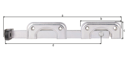 Double gate hasp, especially for narrow frame timbers, Material: raw steel, Surface: galvanised, thick-film passivated, individual parts attached with cable ties, Total length: 335 mm, Plate length: 120 mm, Plate width: 60 mm, Length of hasp: 275 mm, No. of holes: 8, Hole: Ø6.5 mm Double gate hasp, especially for narrow frame timbers, Material: raw steel, Surface: galvanised, thick-film passivated, individual parts attached with cable ties, Total length: 335 mm, Plate length: 120 mm, Plate width: 60 mm, Length of hasp: 275 mm, No. of holes: 8, Hole: Ø6.5 mm