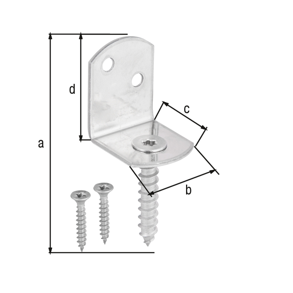 Flechtzaunhalter, L-Form, Material: Edelstahl, Gesamthöhe: 83 mm, Breite: 32 mm, Tiefe: 30 mm, Höhe: 38 mm, Artikelbeschreibung: mit 2 Schrauben, Holzgewinde-Ø: 8 x 45 mm, Antrieb: Innensechsrund (Stern) Größe 30, Materialstärke: 2,00 mm, Anzahl Löcher: 2, Loch: Ø5 mm, Art.-Nr.: 5063038, im Großpack, Hornbach