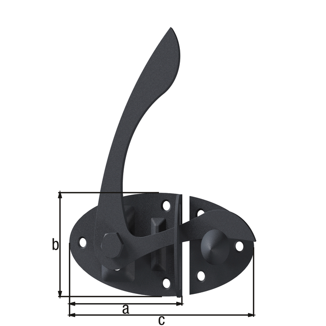 Gartentorfalle Ovado, mit versenkten Schraublöchern, mit Klinkhaken, Material: Stahl, Oberfläche: verzinkt, graphitgrau kunststoffbeschichtet, Plattenlänge: 85 mm, Plattenbreite: 60 mm, Gesamtbreite: 135 mm, Anzahl Löcher: 6, Loch: Ø5,5 mm, CutCase Gartentorfalle Ovado, mit versenkten Schraublöchern, mit Klinkhaken, Material: Stahl, Oberfläche: verzinkt, graphitgrau kunststoffbeschichtet, Plattenlänge: 85 mm, Plattenbreite: 60 mm, Gesamtbreite: 135 mm, Anzahl Löcher: 6, Loch: Ø5,5 mm, CutCase