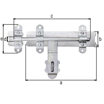 Rygiel trzpieniowy zamykany z płaskim uchwytem, materiał: stal surowa, powierzchnia: ocynkowana galwanicznie, pasywowana grubowarstwowo, z zamocowaną obejmą, Długość płyty: 280 mm, Szerokość płyty: 60 mm, Długość całkowita: 340 mm, Bolec: 16 mm, Długość obejmy: 110 mm Rygiel trzpieniowy zamykany z płaskim uchwytem, materiał: stal surowa, powierzchnia: ocynkowana galwanicznie, pasywowana grubowarstwowo, z zamocowaną obejmą, Długość płyty: 280 mm, Szerokość płyty: 60 mm, Długość całkowita: 340 mm, Bolec: 16 mm, Długość obejmy: 110 mm