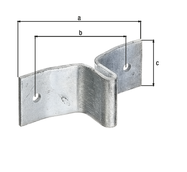 Linguetta per pali a T, Materiale: acciaio grezzo, superficie: zincata a fuoco, lunghezza totale: 114 mm, distanza centro - centro foro: 85 mm, Larghezza totale: 40 mm, Spessore del materiale: 3,00 mm, Numero di fori: 2, Foro: Ø7 mm, CutCase Linguetta per pali a T, Materiale: acciaio grezzo, superficie: zincata a fuoco, lunghezza totale: 114 mm, distanza centro - centro foro: 85 mm, Larghezza totale: 40 mm, Spessore del materiale: 3,00 mm, Numero di fori: 2, Foro: Ø7 mm, CutCase