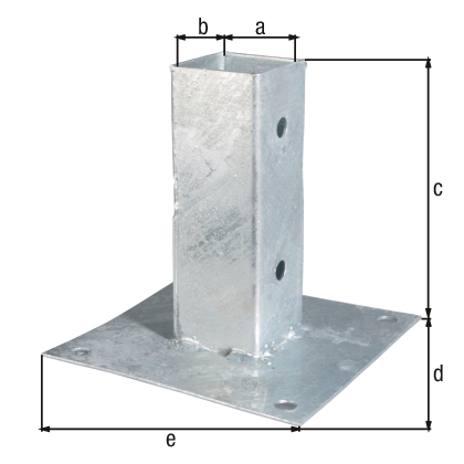 Anclaje sobre base para postes de madera cuadrados, Material: Acero crudo, Superficie: galvanizado en caliente, Longitud de la maceta: 61 mm, Anchura de la maceta: 61 mm, Altura del tubo: 150 mm, Longitud de la pletina: 150 mm, Anchura de la pletina: 150 mm, Número de agujeros: 8, Perforación: Ø11 mm Anclaje sobre base para postes de madera cuadrados, Material: Acero crudo, Superficie: galvanizado en caliente, Longitud de la maceta: 61 mm, Anchura de la maceta: 61 mm, Altura del tubo: 150 mm, Longitud de la pletina: 150 mm, Anchura de la pletina: 150 mm, Número de agujeros: 8, Perforación: Ø11 mm