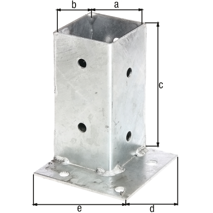 Anclaje sobre base para postes de madera cuadrados, ideal para la fijación en las esquinas, Material: Acero crudo, Superficie: galvanizado en caliente, Longitud de la maceta: 71 mm, Anchura de la maceta: 71 mm, Altura del tubo: 150 mm, Longitud de la pletina: 114 mm, Anchura de la pletina: 114 mm, Número de agujeros: 12, Perforación: Ø11 mm Anclaje sobre base para postes de madera cuadrados, ideal para la fijación en las esquinas, Material: Acero crudo, Superficie: galvanizado en caliente, Longitud de la maceta: 71 mm, Anchura de la maceta: 71 mm, Altura del tubo: 150 mm, Longitud de la pletina: 114 mm, Anchura de la pletina: 114 mm, Número de agujeros: 12, Perforación: Ø11 mm