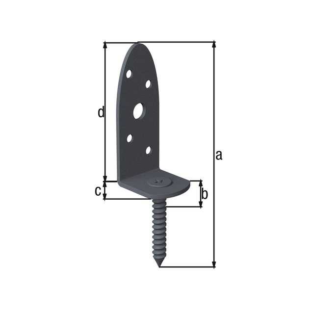 Ovado Fence bracket, L-shape, with countersunk screw holes, Material: steel, Surface: galvanised, graphite grey powder-coated, Total height: 120 mm, Width: 30 mm, Depth: 34 mm, Height: 75 mm, Material thickness: 2.50 mm, Wooden thread Ø: 8 x 45 mm, No. of holes: 4 / 1, Hole: Ø4.5 / Ø9 mm, CutCase Ovado Fence bracket, L-shape, with countersunk screw holes, Material: steel, Surface: galvanised, graphite grey powder-coated, Total height: 120 mm, Width: 30 mm, Depth: 34 mm, Height: 75 mm, Material thickness: 2.50 mm, Wooden thread Ø: 8 x 45 mm, No. of holes: 4 / 1, Hole: Ø4.5 / Ø9 mm, CutCase