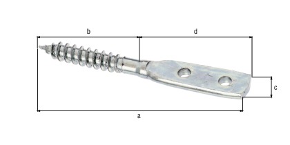 Fence bracket, flat-leaf screw shape, Material: raw steel, Surface: galvanised, thick-film passivated, for screwing in, Total length: 77 mm, Thread length: 35 mm, Sheet width: 11.5 mm, Sheet length: 34 mm, Distance from middle to middle of hole: 15 mm, Material thickness: 3.00 mm, Thread-Ø: 7 mm, No. of holes: 2, Hole: Ø4.5 mm Fence bracket, flat-leaf screw shape, Material: raw steel, Surface: galvanised, thick-film passivated, for screwing in, Total length: 77 mm, Thread length: 35 mm, Sheet width: 11.5 mm, Sheet length: 34 mm, Distance from middle to middle of hole: 15 mm, Material thickness: 3.00 mm, Thread-Ø: 7 mm, No. of holes: 2, Hole: Ø4.5 mm