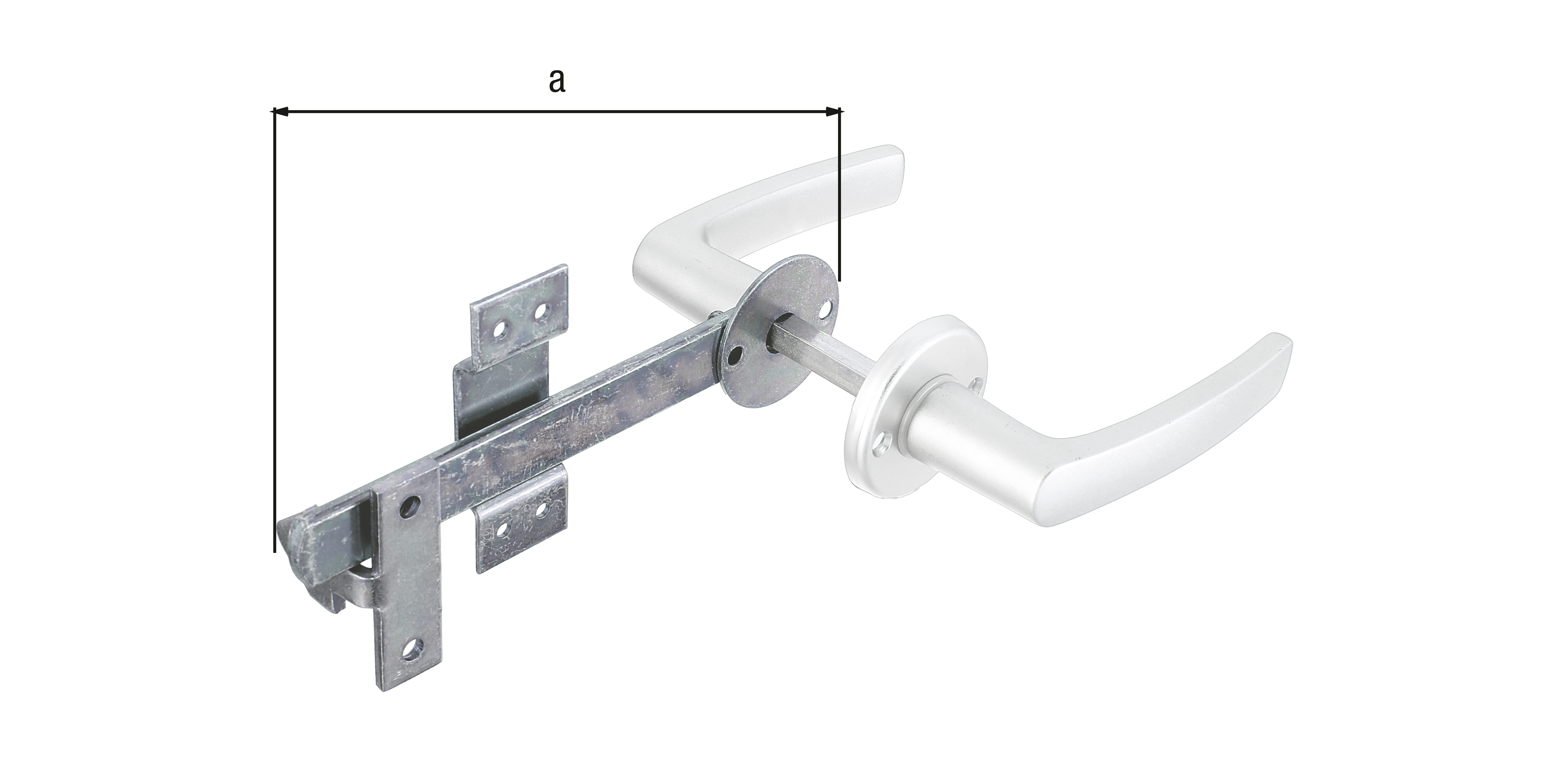 Fermeture de portail à vantail pour clôture tressée, Matériau: Acier brut, Finition: galvanisée bichromatée, clenche et rosace : aluminium, emballé sous forme de lot, Longueur: 170 mm Fermeture de portail à vantail pour clôture tressée, Matériau: Acier brut, Finition: galvanisée bichromatée, clenche et rosace : aluminium, emballé sous forme de lot, Longueur: 170 mm