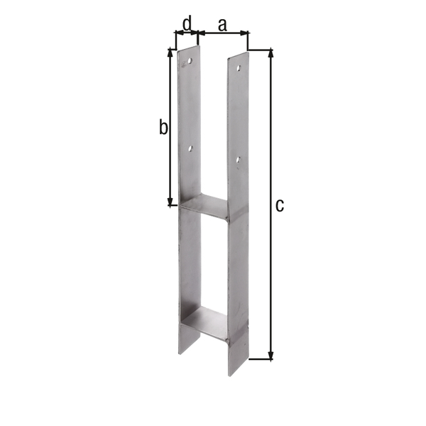 H post support, Material: stainless steel, for setting in concrete, Clear width: 91 mm, Height: 300 mm, Total height: 600 mm, Depth: 60 mm, Material thickness: 4.00 mm, No. of holes: 4, Hole: Ø11 mm H post support, Material: stainless steel, for setting in concrete, Clear width: 91 mm, Height: 300 mm, Total height: 600 mm, Depth: 60 mm, Material thickness: 4.00 mm, No. of holes: 4, Hole: Ø11 mm