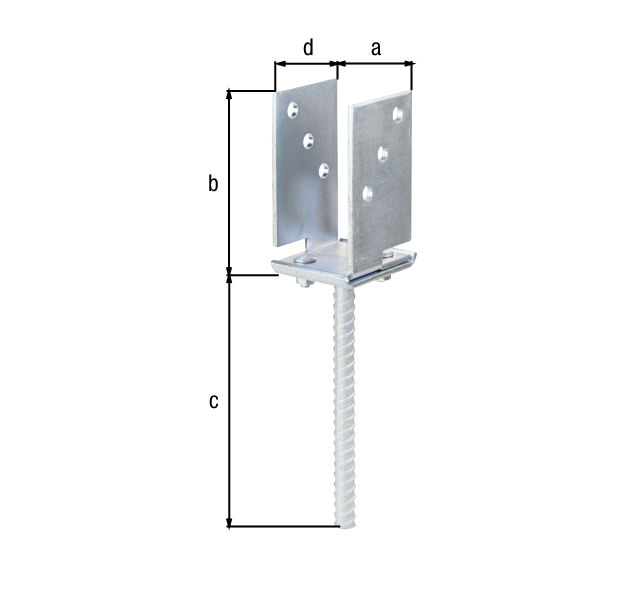 U post support with concrete anchor made of riffle steel, type: width adjustable, Material: raw steel, Surface: galvanised, thick-film passivated, for setting in concrete, Clear width: 71 - 131 mm, Height: 110 mm, Length of concrete anchor: 200 mm, Depth: 70 mm, Concrete anchor Ø: 16 mm, Material thickness: 5.00 mm, No. of holes: 6, Hole: Ø11 mm U post support with concrete anchor made of riffle steel, type: width adjustable, Material: raw steel, Surface: galvanised, thick-film passivated, for setting in concrete, Clear width: 71 - 131 mm, Height: 110 mm, Length of concrete anchor: 200 mm, Depth: 70 mm, Concrete anchor Ø: 16 mm, Material thickness: 5.00 mm, No. of holes: 6, Hole: Ø11 mm