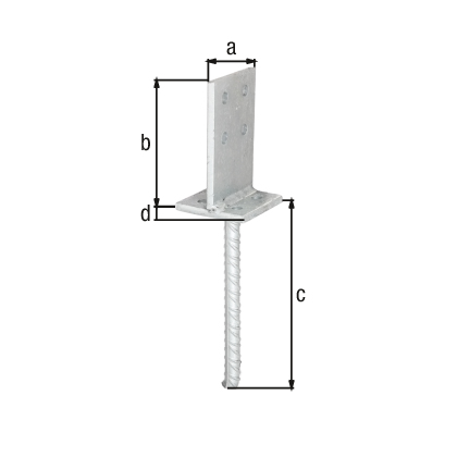 Ancre de poteau en T avec traverse, Matériau: Acier brut, Finition: galvanisée, à sceller, Largeur de l'entretoise: 80 mm, Hauteur de l'âme: 130 mm, Longueur de l'ancrage de béton: 200 mm, Longueur de platine: 80 mm, Épaisseur de matériau du talon: 6,00 mm, Épaisseur de la plaque: 6 mm, ø ancrage: 16 mm, Nombre de trous: 8, Trou: Ø11 mm Ancre de poteau en T avec traverse, Matériau: Acier brut, Finition: galvanisée, à sceller, Largeur de l'entretoise: 80 mm, Hauteur de l'âme: 130 mm, Longueur de l'ancrage de béton: 200 mm, Longueur de platine: 80 mm, Épaisseur de matériau du talon: 6,00 mm, Épaisseur de la plaque: 6 mm, ø ancrage: 16 mm, Nombre de trous: 8, Trou: Ø11 mm