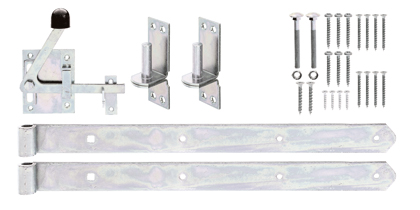 Surtido de herrajes para pórticos de vallado, con agujeros para atornillar avellanados, Material: Acero crudo, Superficie: galvanizados, pasivado con capa gruesa, Contenido por U.P.: 1 Juego Surtido de herrajes para pórticos de vallado, con agujeros para atornillar avellanados, Material: Acero crudo, Superficie: galvanizados, pasivado con capa gruesa, Contenido por U.P.: 1 Juego