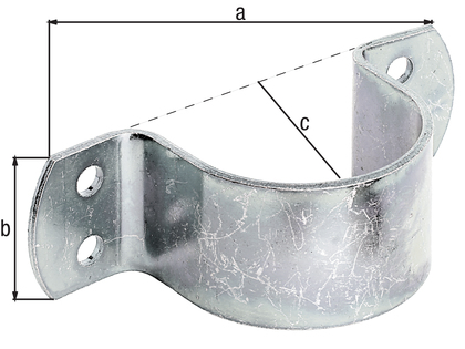 Collier tube, Matériau: Acier brut, Finition: galvanisée passivée, Longueur: 133 mm, Largeur: 40 mm, Hauteur: 58 mm, pour tubes Ø: 57 mm, pour tubes Ø: 2 1/4 Pouce, Épaisseur du matériau: 3,00 mm, Nombre de trous: 4, Trou: Ø8 mm