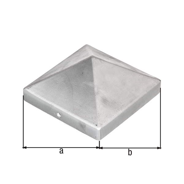 Pfostenkappe für Holzpfosten, hohe Form, mit versenkten Schraublöchern, Material: Aluminiumguss, Oberfläche: blank, Länge: 120 mm, Breite: 120 mm
