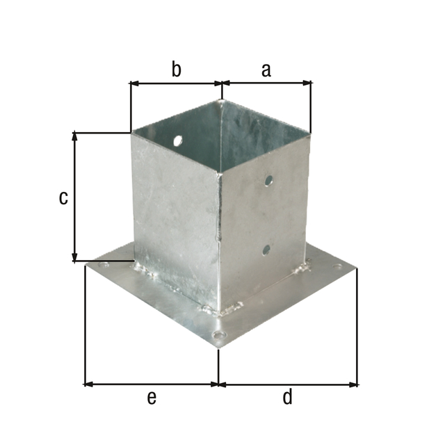 Tuleja przykręcana do drewnianych słupków czworokątnych, materiał: stal surowa, powierzchnia: ocynkowana ogniowo, do przykręcania, Długość doniczki: 121 mm, Szerokość garnka: 121 mm, Wysokość nasady: 150 mm, Długość płyty: 180 mm, Szerokość płyty: 180 mm, Wersja: wentylowany, Ilość otworów: 8, Otwór: Ø11 mm Tuleja przykręcana do drewnianych słupków czworokątnych, materiał: stal surowa, powierzchnia: ocynkowana ogniowo, do przykręcania, Długość doniczki: 121 mm, Szerokość garnka: 121 mm, Wysokość nasady: 150 mm, Długość płyty: 180 mm, Szerokość płyty: 180 mm, Wersja: wentylowany, Ilość otworów: 8, Otwór: Ø11 mm