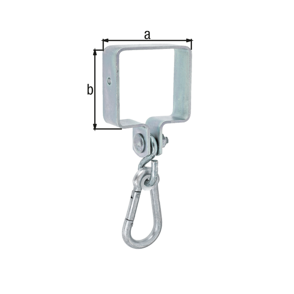 Swing hook for square timber, Material: raw steel, Surface: galvanised, thick-film passivated, Plate width: 90 mm, Clamp height: 90 mm Swing hook for square timber, Material: raw steel, Surface: galvanised, thick-film passivated, Plate width: 90 mm, Clamp height: 90 mm