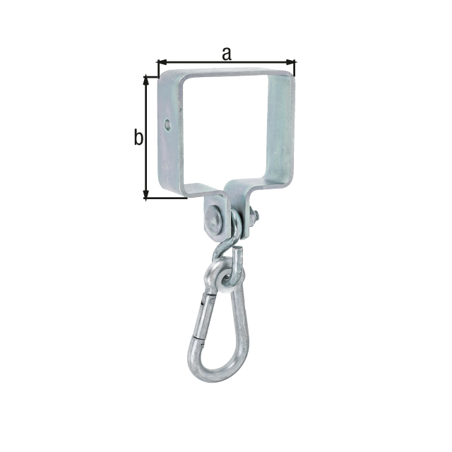 Swing hook for square timber, Material: raw steel, Surface: galvanised, thick-film passivated, Plate width: 90 mm, Clamp height: 90 mm