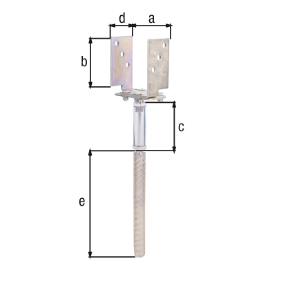Anclaje para postes de forma U con varilla para hormigonar de acero acanalado, modelo: ajustable en altura y anchura, Material: Acero crudo, Superficie: galvanizado, pasivado con capa gruesa, para empotrar en hormigón, anchura de apertura: 71 - 161 mm, Altura: 110 mm, Distancia respecto al suelo: 125 - 185 mm, Profundidad: 70 mm, Longitud del anclaje de hormigón: 250 mm, Ø del anclaje: 24 mm, Espesura del material: 5,00 mm, Número de agujeros: 6, Perforación: Ø11 mm Anclaje para postes de forma U con varilla para hormigonar de acero acanalado, modelo: ajustable en altura y anchura, Material: Acero crudo, Superficie: galvanizado, pasivado con capa gruesa, para empotrar en hormigón, anchura de apertura: 71 - 161 mm, Altura: 110 mm, Distancia respecto al suelo: 125 - 185 mm, Profundidad: 70 mm, Longitud del anclaje de hormigón: 250 mm, Ø del anclaje: 24 mm, Espesura del material: 5,00 mm, Número de agujeros: 6, Perforación: Ø11 mm